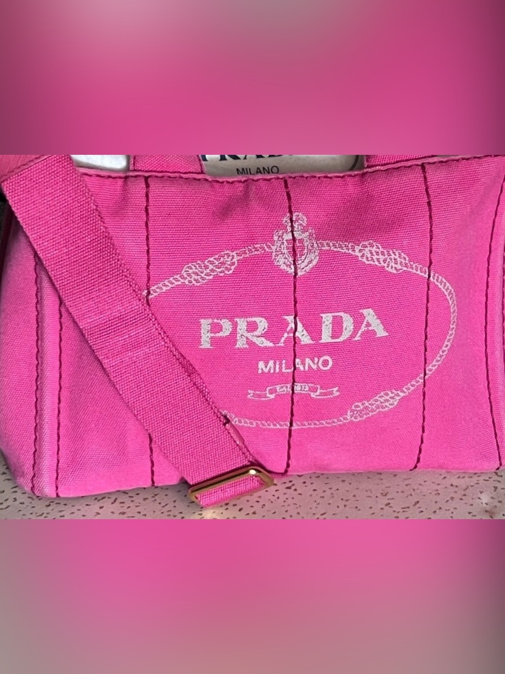 Prada Pink Canvas Canapa small Logo Tote Bag with strap